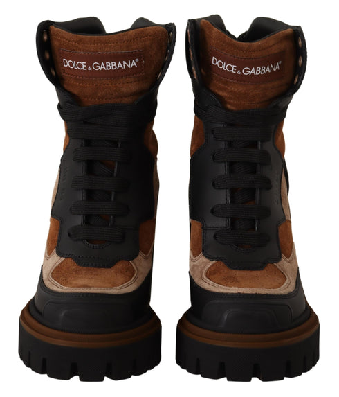 Dolce & Gabbana Black Leather Short Boots Brown Shoes
